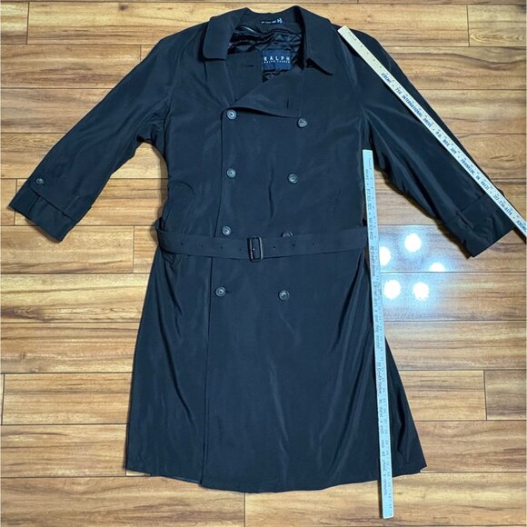Vtg Ralph Lauren Trench Coat Wool Bld Black Double-Breasted Belt Lined Men's 44R - Picture 7 of 12